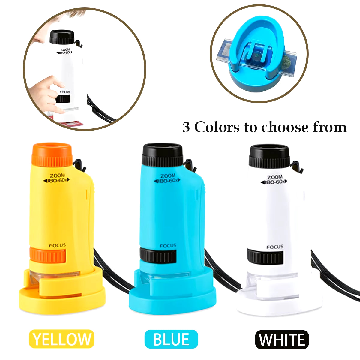 Pocket Microscope for Kids, Handheld Mini STEM & Science Toy LED Light with Specimen, Little Scientist Microscope Gifts for Kids