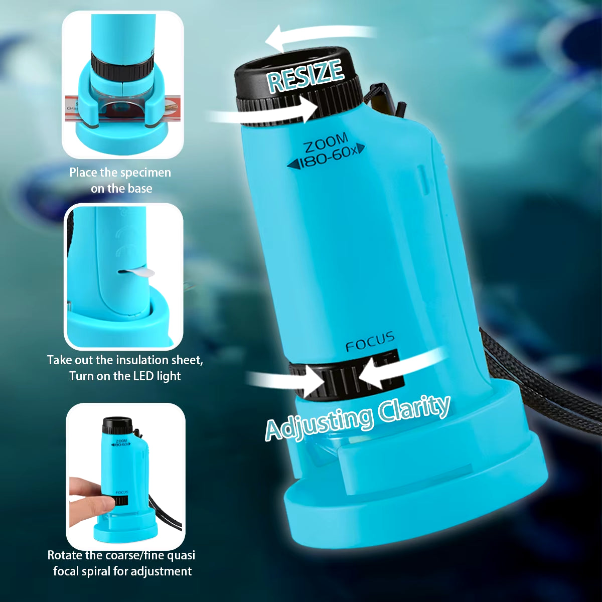 Pocket Microscope for Kids, Handheld Mini STEM & Science Toy LED Light with Specimen, Little Scientist Microscope Gifts for Kids